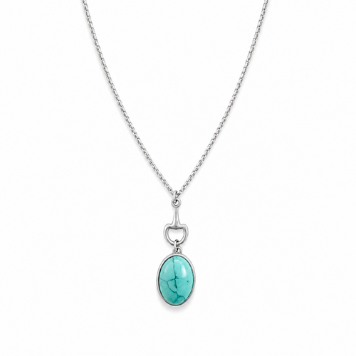 Equestrian Bit Natural Stone Necklace, Waterproof Golden Steel