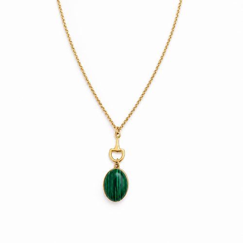 Equestrian Bit Natural Stone Necklace, Waterproof Golden Steel