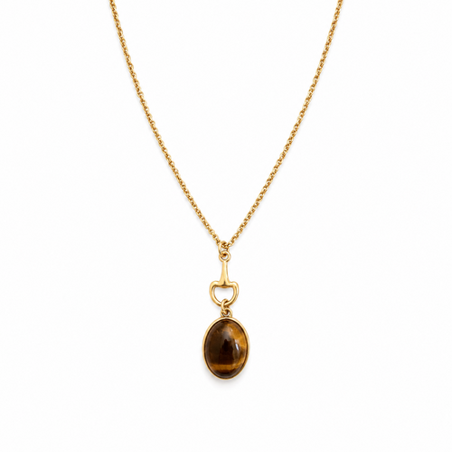 Equestrian Bit Natural Stone Necklace, Waterproof Golden Steel