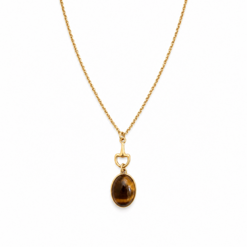 Equestrian Bit Natural Stone Necklace, Waterproof Golden Steel