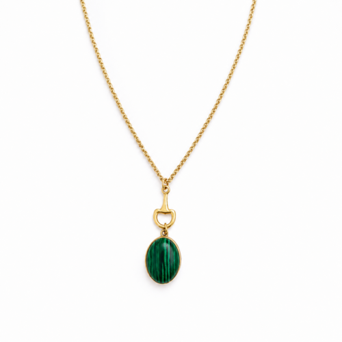 Equestrian Bit Natural Stone Necklace, Waterproof Golden Steel