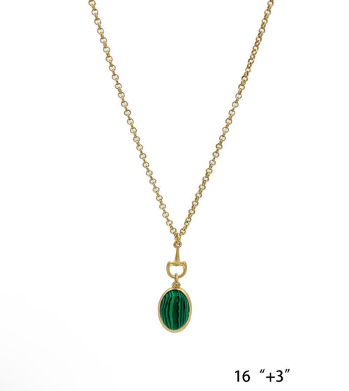 Equestrian Bit Natural Stone Necklace, Waterproof Golden Steel